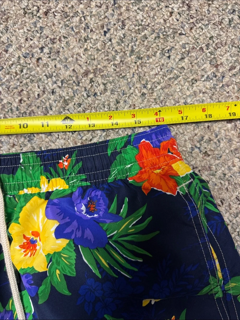 Men's Navy Floral Swim Trunks - Drawstring Waist Polo size L NWOT Ralph Lauren